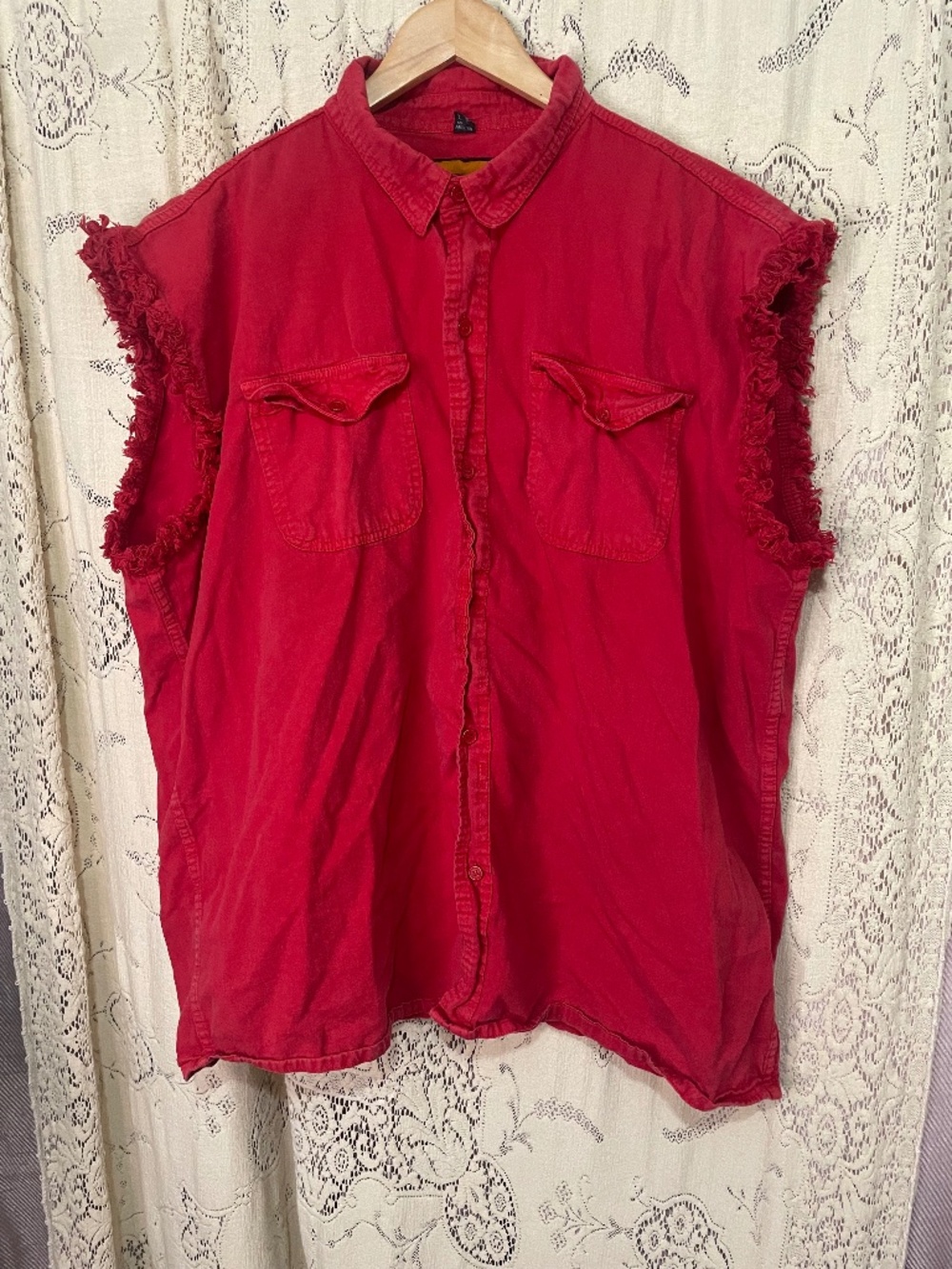 Dream Apparel: Distressed cut off button down shirt